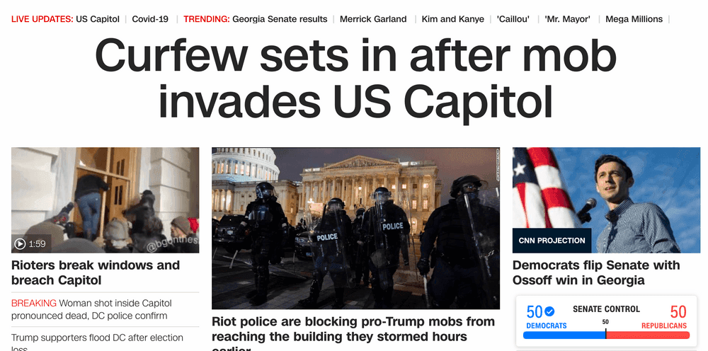 Screenshot of cnn.com with a large headline